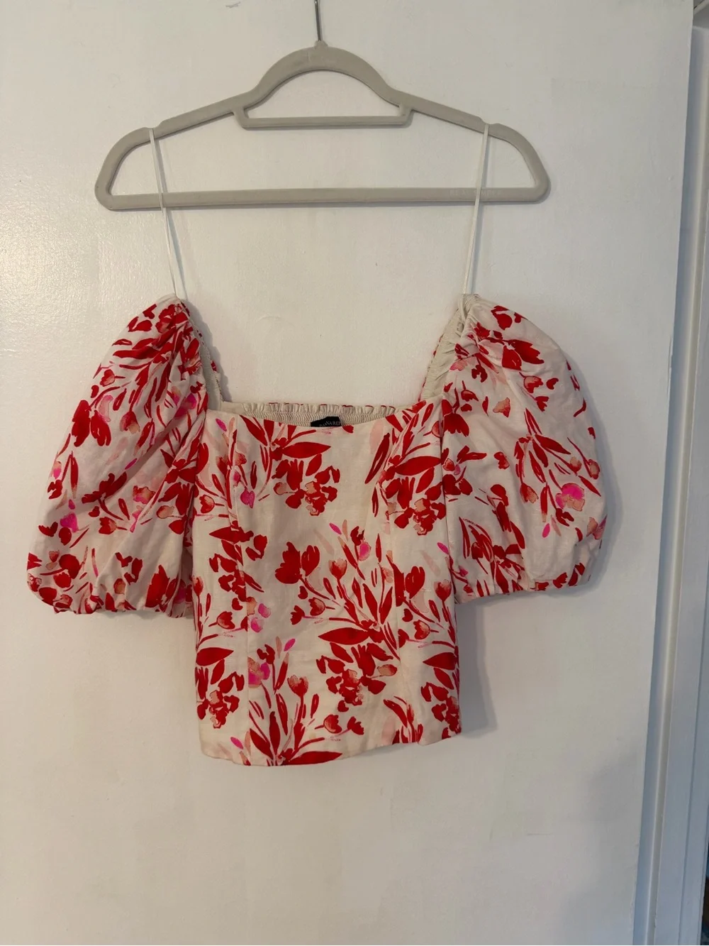 Banana Republic White Crop Top with Red Floral Print